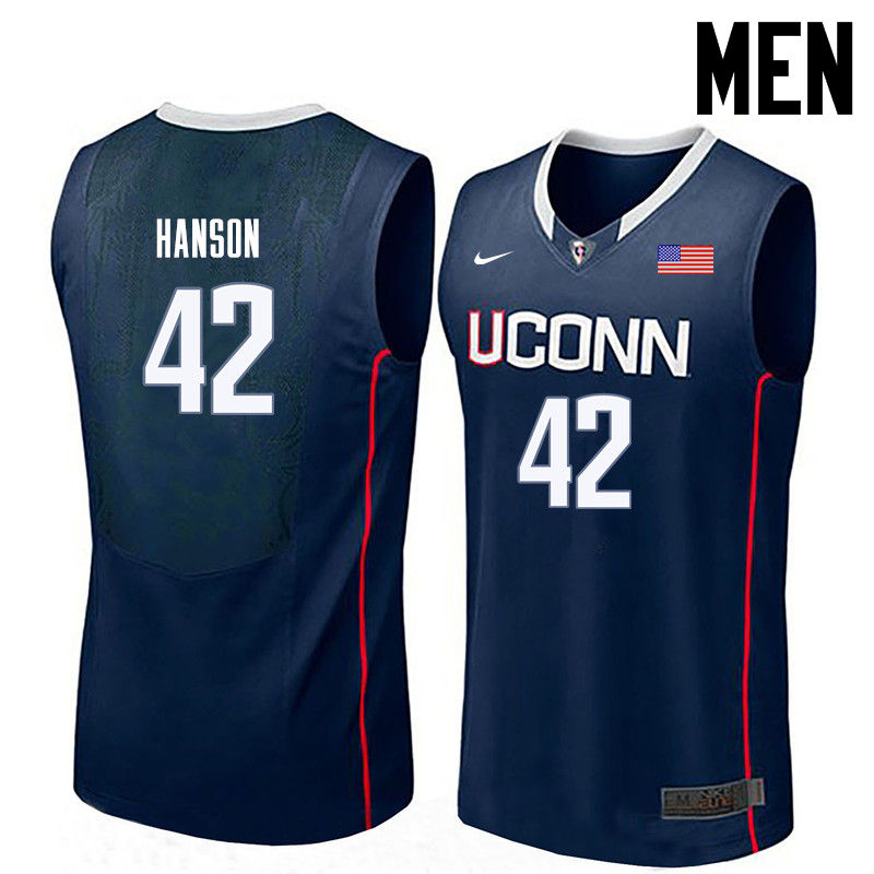 Men Uconn Huskies #42 Tony Hanson College Basketball Jerseys-Navy - Click Image to Close